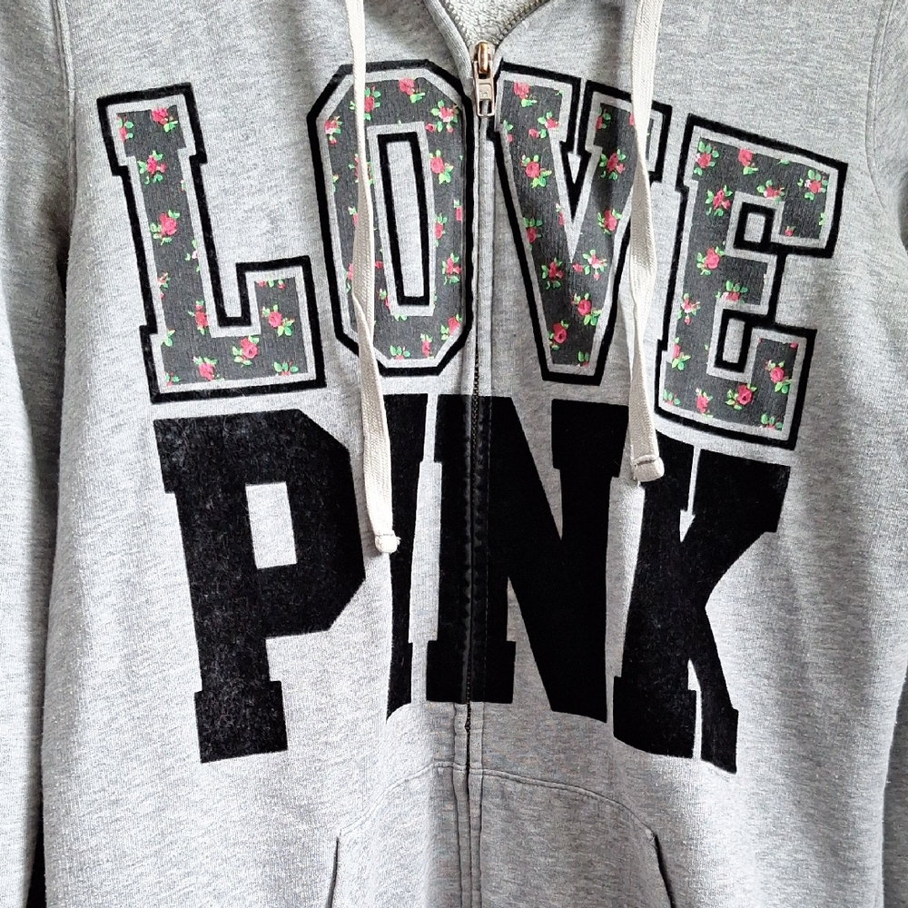 Victoria's Secret Kids Hoodie - Gray with Black and Pink Accents